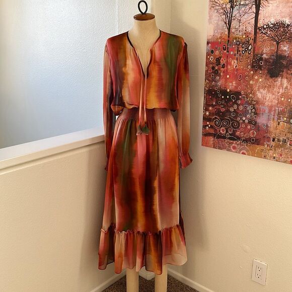 Misa Poppy Midi Ombre Dress Size L - Picture 3 of 11